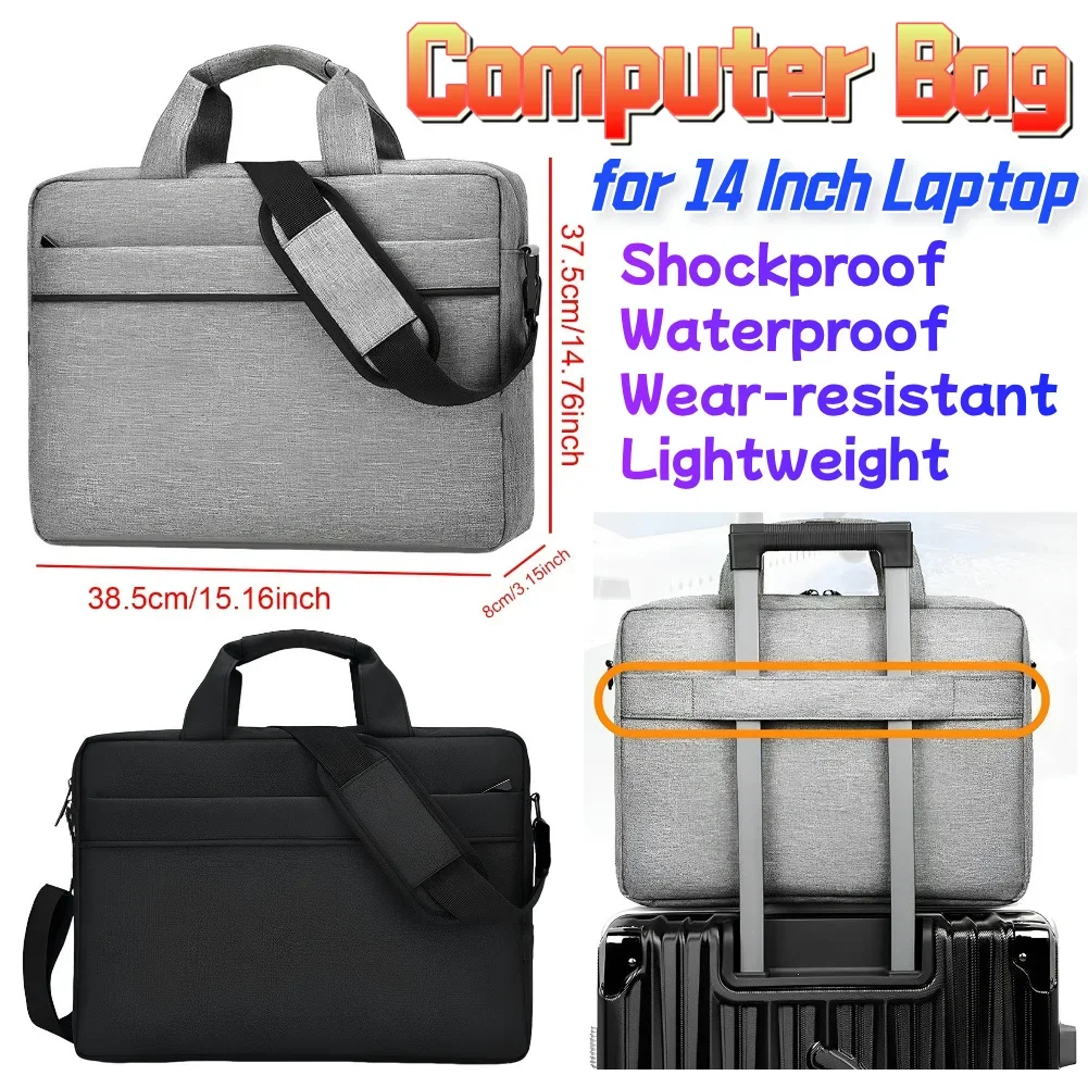 Étui de transport pour ordinateur portable, sac à bandoulière antichoc pour ordinateur portable, sac à main étanche en Nylon pour ordinateur portable, 3 compartiments pour ordinateur portable de 14