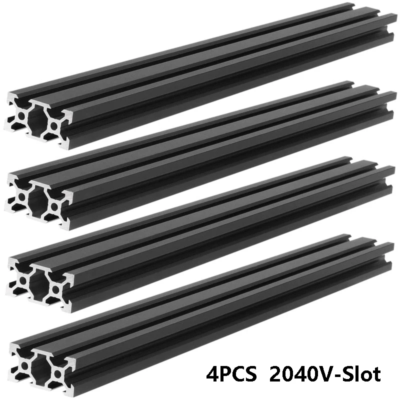 Profilé en alliage d'aluminium industriel noir, fente 2040V, norme européenne, Rail linéaire de 10 à 1000mm de longueur pour bricolage, imprimante 3D CNC, 4 pièces/lot