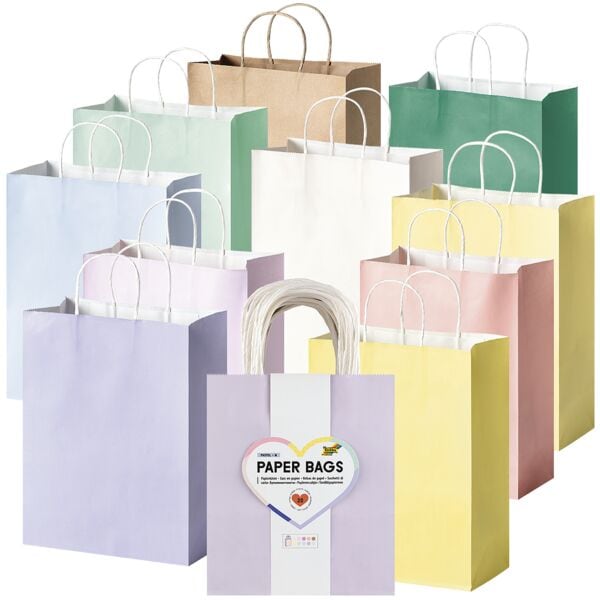 folia 20er-Pack Papier-Tragetaschen »PASTELL« Größe L, 24x31x12 cm