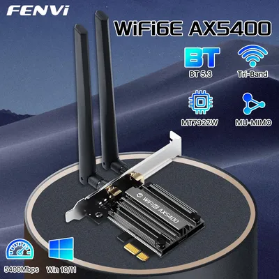 FENVI MT7922 5374Mbps WiFi 6E Adapter BT 5.2 Tri Band 2.4G/5G/6Ghz Wireless PCIE Adapter 802.11AX