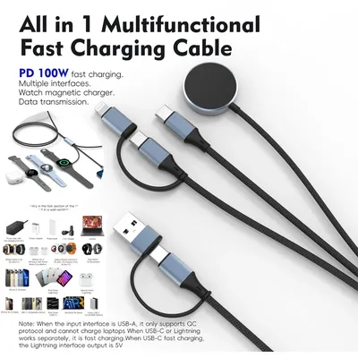 Multifunctional Fast Charging Cable For Apple Watch/Galaxy Watch USB A-C Charger Cable Power Bank For iPhone 16 15 iPad AirPods