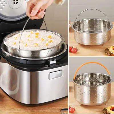 Stainless Steel Food Steamer Kitchen Rice Pressure Cooker Steaming Grid Drain Basket with Silicone