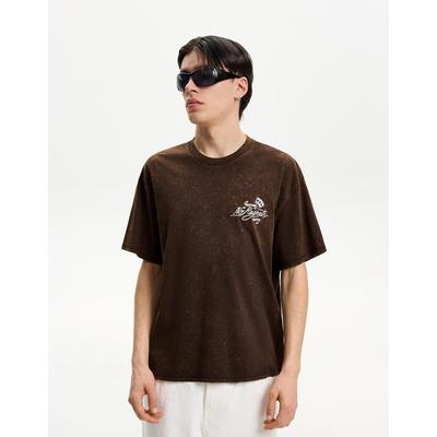 Bershka Short Sleeve T-Shirt With Print Men M Brown
