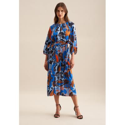 Sommerkleid SEIDENSTICKER "Schwarze Rose", Damen, Gr. S (36), Normalgrößen, blau (hellblau), 100% Viskose, geblümt, oversize, Rundhals, 3/4-Ärmel, Kleider, 3/4-Arm Rundhals Floral Image