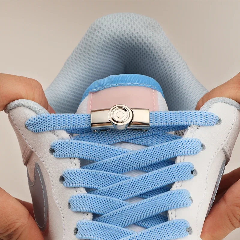 1 Paar elastische Schnürsenkel Sneakers Lock Schnürsenkel ohne Krawatten Tennis No Tie Schnürsenkel Kinder Erwachsene 8 mm Breite flache Schnürsenkel für Schuhe Image