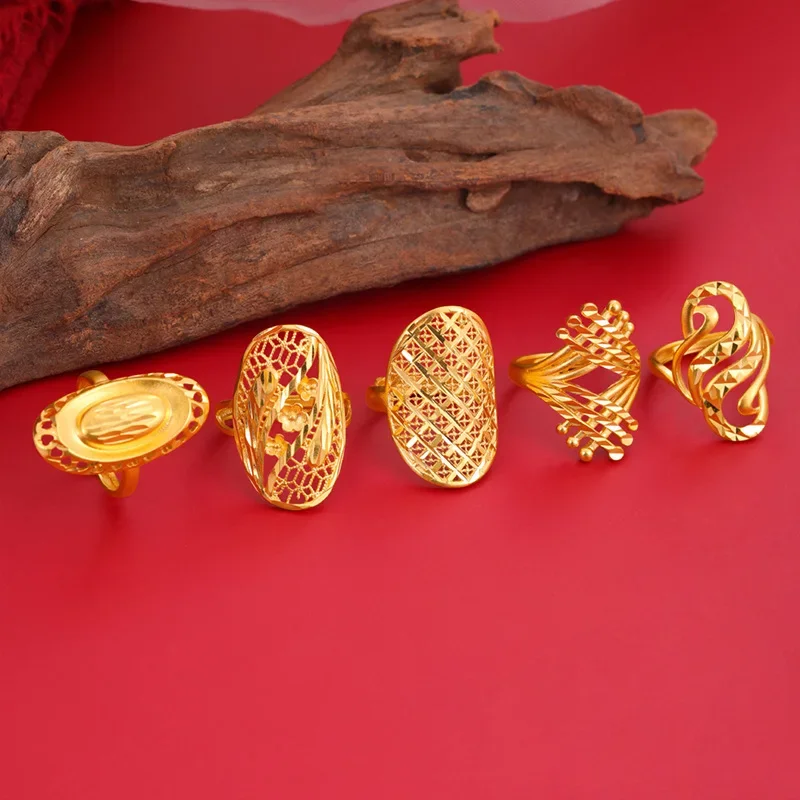 Luxus 18 Karat Gold Frauen Ring Fingerringe für Frauen hohle Gold Farbe Ringe Hochzeits feier Ring Schmuck Geschenke für Mädchen Image