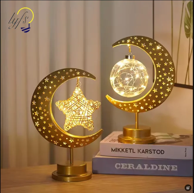 Golden Moon Star Nachtlicht EID Mubarak Ramadan Decortion Tischlampe für Urlaub Weihnachten Atmosphäre Party Deco Tischlampen