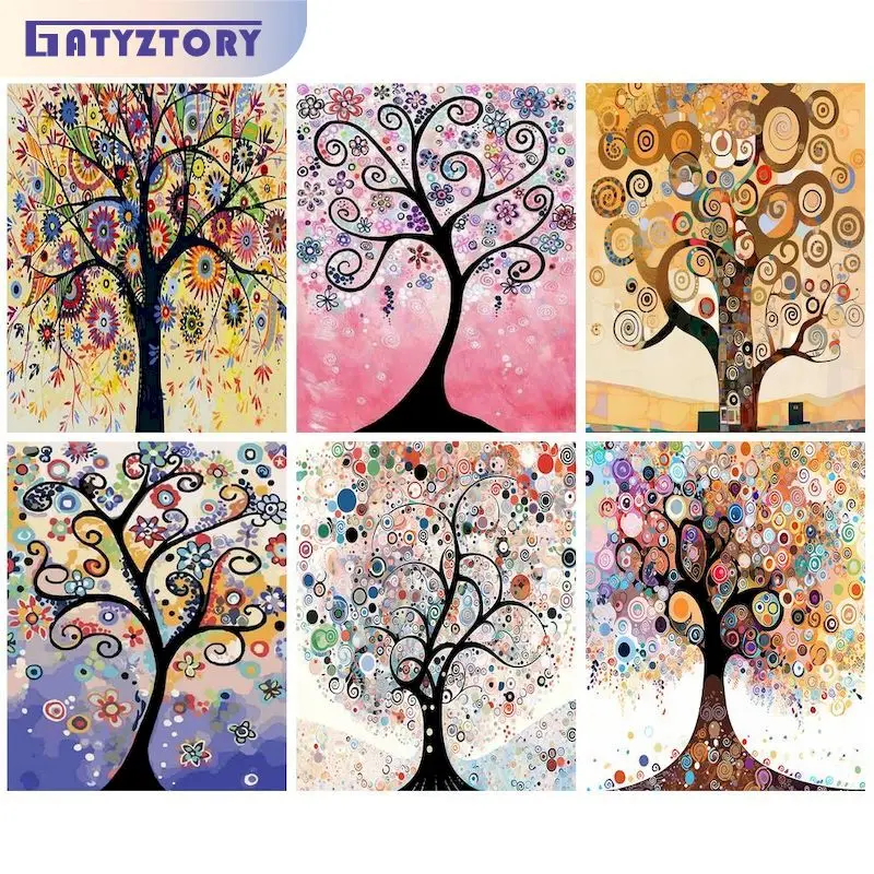 GATYZTORY Malen nach Zahlen, Landschaft, Wanddekoration, Malen nach Zahlen auf Leinwand, Baum des Lebens, Kunst-Hobby-Set für Erwachsene Image