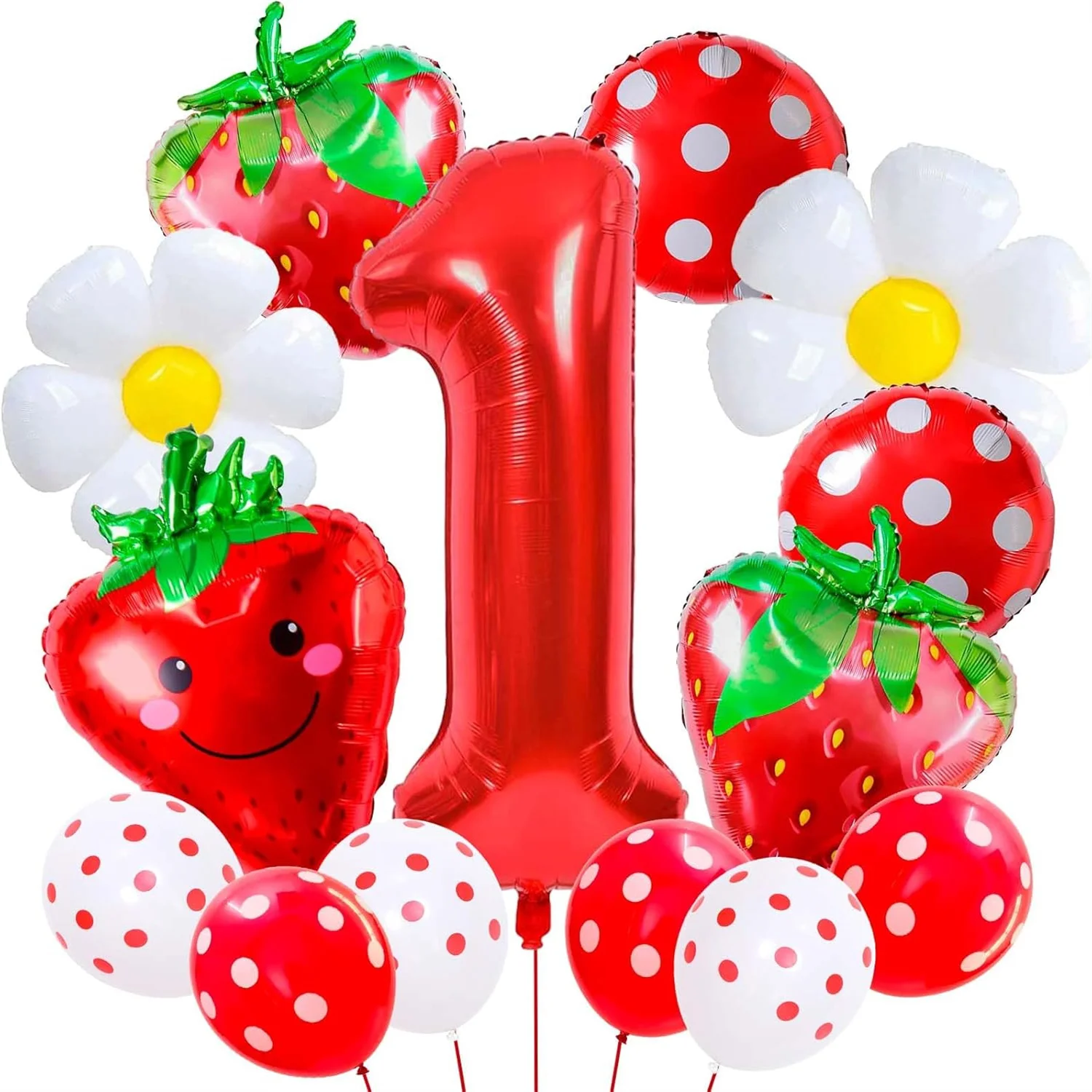 Beeren-Geburtstagsdekoration, Partyzubehör, Erdbeer-Geburtstagsdekoration, Erdbeer-Party-Dekoration, Erdbeer-Luftballons, Gänseblümchen-Luftballons, Zahlenballons für Geburtstagsdekoration, Image