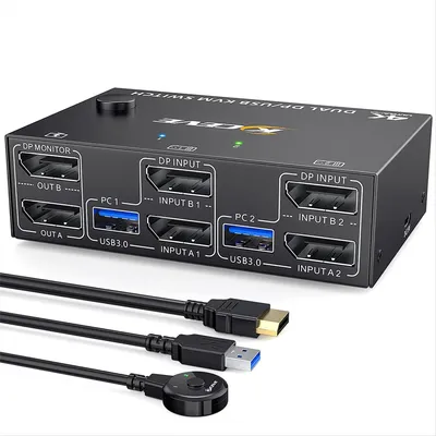 KCEVE KVM-Switch Dual-Monitor DisplayPort, 4 USB3.0 für 2 Computer, 2 Eingänge 2 Ausgänge DP 1.4 KVM-Switch