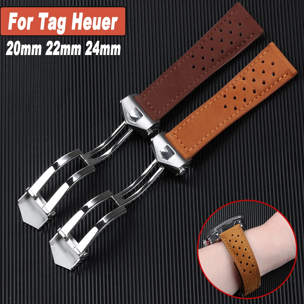 20mm 22mm 24mm Mattes Rindslederarmband für TAG HEUER CARERA AQUARACER Monaco Serie Uhrenarmband Armband Vintage Sportband Image