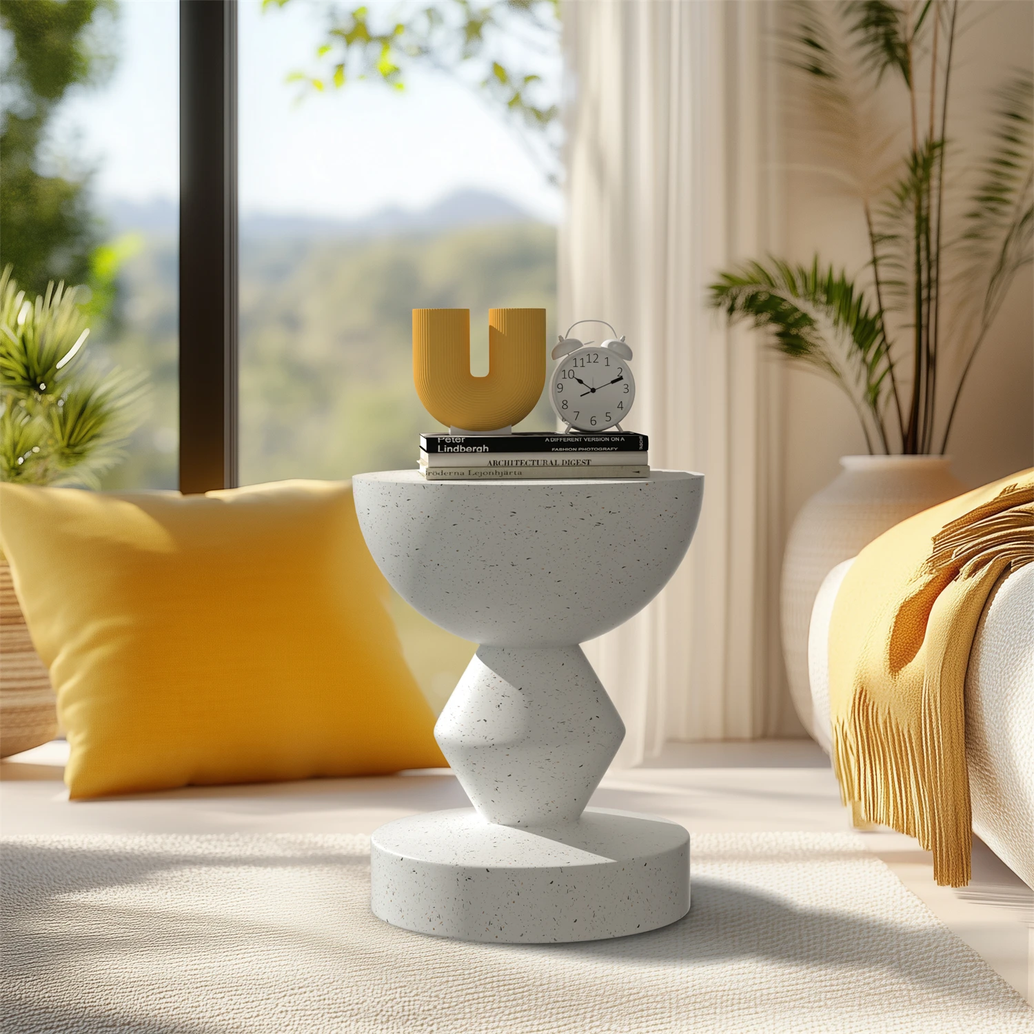 Moderner Beton-Beistelltisch für drinnen und draußen, runder Couchtisch, Akzenttisch, Gartenhocker, einzigartige Form