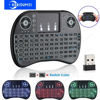 3-Color Backlit I8 Mini Wireless Keyboard 2.4GHz Air Mouse English Russian Keyboard with Touchpad Handheld for Android TV BOX