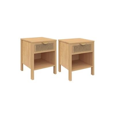 Satz von 2 Nachttischen edhen 1 Schublade mit Nische Schilf und Holz Image