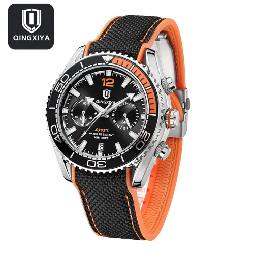 QINGXIYA marque sport bracelet en Silicone chronographe montre à Quartz pour hommes étanche calendrier mode 24 heures de luxe hommes montres