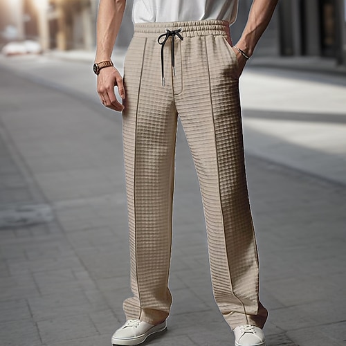 Herren Sporthose Jogginghose Hose Waffelhose Tasche Elastischer Bund Kordelzug Einfach Komfort Sport im Freien Täglich Mode Lässig Schwarz Weiß Mikroelastisch Image