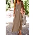 Damen Midikleid Leinen-inspirierte Kleider Freizeitkleid Baumwoll-Leinenkleid Sommerkleid Mode Basic Urlaub Täglich Ausgehen Normale Passform Einfach Ärmellos V Ausschnitt Leicht Braun Khaki Leicht