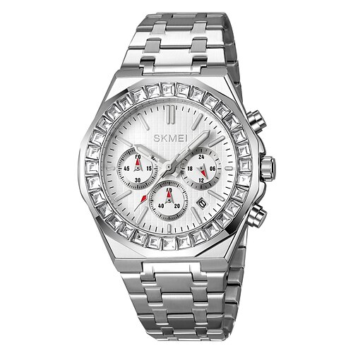 SKMEI Männer Quarz Uhr Luxus Mode Strass Geschäft Luminous Kalender Wasserdicht Dekoration Edelstahl Armbanduhr