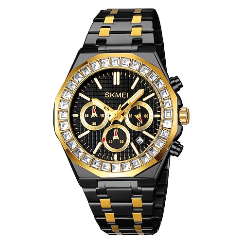 SKMEI Männer Quarz Uhr Luxus Mode Strass Geschäft Luminous Kalender Wasserdicht Dekoration Edelstahl Armbanduhr Image