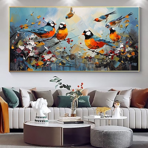 handgefertigtes Ölgemälde auf Leinwand, Wandkunst, Dekoration, moderne abstrakte Elster-Tierlandschaft für die Raumdekoration zu Hause, gerolltes, rahmenloses, ungedehntes Gemälde Image