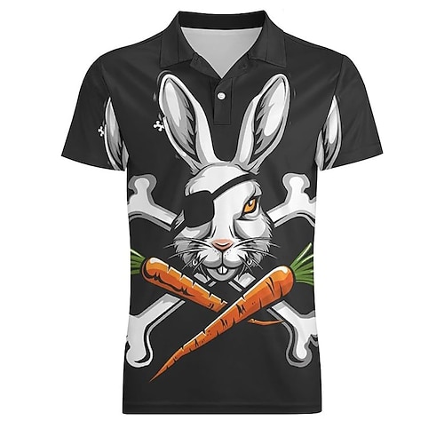 Ostern Herren Kaninchen Polo Kurzarm Polo-Shirts Hemden mit Kragen Vintage Alltagskleidung Festival-Outfit 3D-Druck Sommer Frühling Herbst Schwarz Image