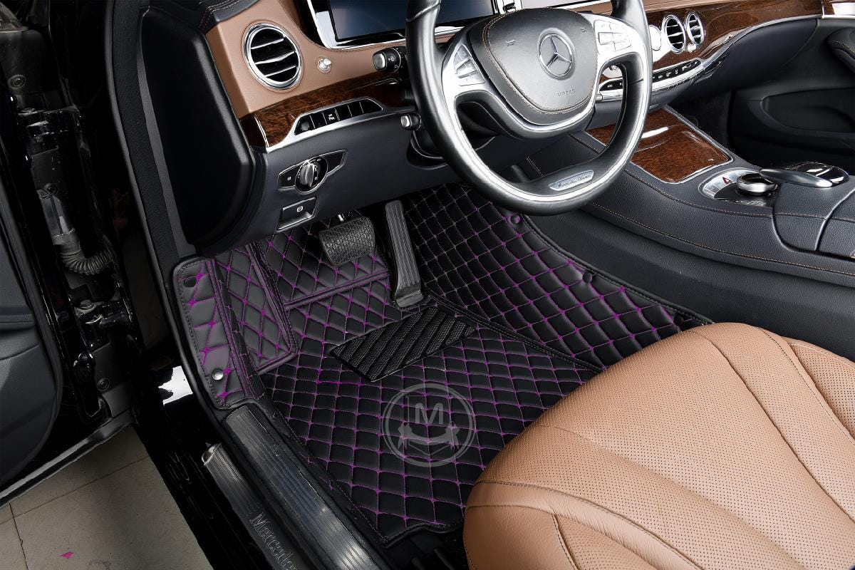 Tappetini per auto in pelle con motivo a diamante nero e viola - Set completo di tappetini per auto di lusso personalizzati, Manicci V1.0