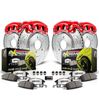 Powerstop Brake Disc & Caliper Kit Red Powdercoat Loaded (Caliper, Hardware Pads) Z26 Street Warrior Carbon-Fiber Ceramic Series, KC5801-26
