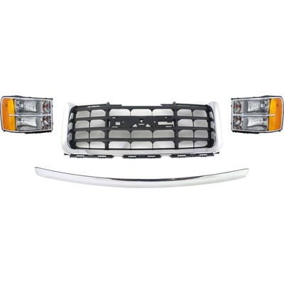 Replacement Grille Assembly Plastic Chrome Shell with Textured Gray Insert Grille, 1-year unlimited-mileage warranty KIT-071824-C401