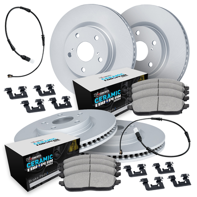 R1 Concepts Brake Disc & Pad Kit GEO-Carbon Rotors with European Ceramic Pads Series, Front Rear, WDTS2-10261