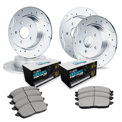 R1 Concepts Brake Disc & Pad Kit eLINE Silver Rotors with European Ceramic Pads Series, Front Rear, WGTN2-63004