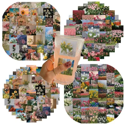 60PCS Vintage Ölgemälde Tulpe Gänseblümchen Blumen und Pflanzen Aufkleber für Scrapbook Laptop Notebook Helm Aufkleber Image