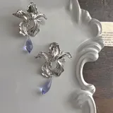 Silver 925 showy Exquisite Iris flowers earrings for women Tassel Purple Earrings Vintage Court