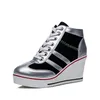 Damen Pumps Schuhe neue Keil absatz Casual Canvas Schuhe Damen Seiten kette Schnürung Casual