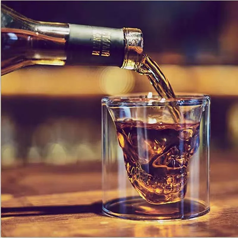 Doppel Wand Kaffee Tasse Transparent Becher Gläser Tee Schädel Kristall Tassen Saft Wasser Drink Für Whisky Bar Bier Wein Glas Tassen Image