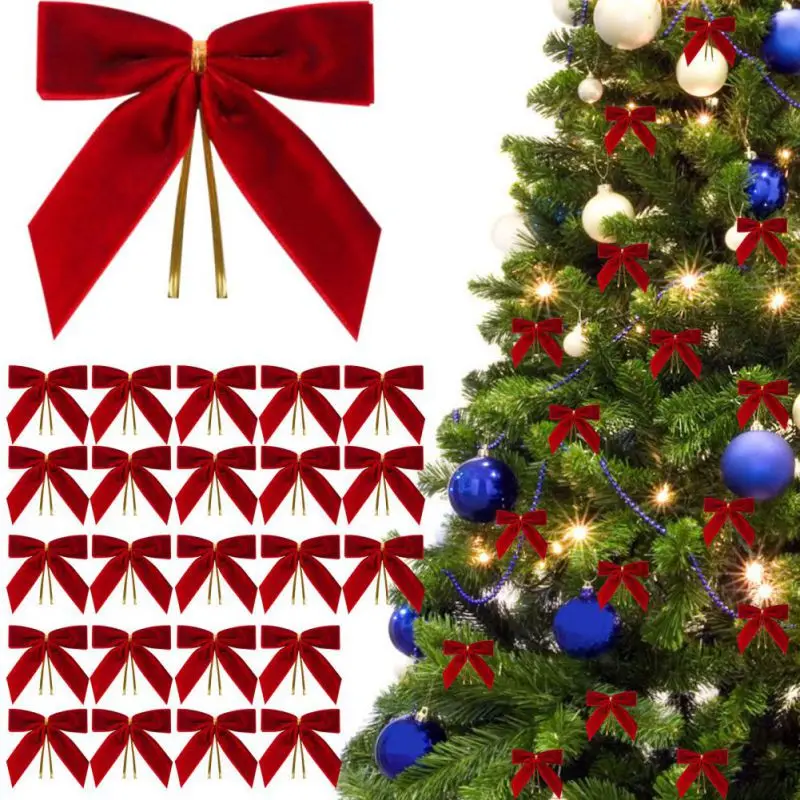 24 Stück Samtband-Schleifen, handgefertigt, Weihnachtsbaum, hängende Dekorationen, Kranz, Geschenkschleifen, Weihnachtsbaum, hängende Dekorationen, Schleife Image