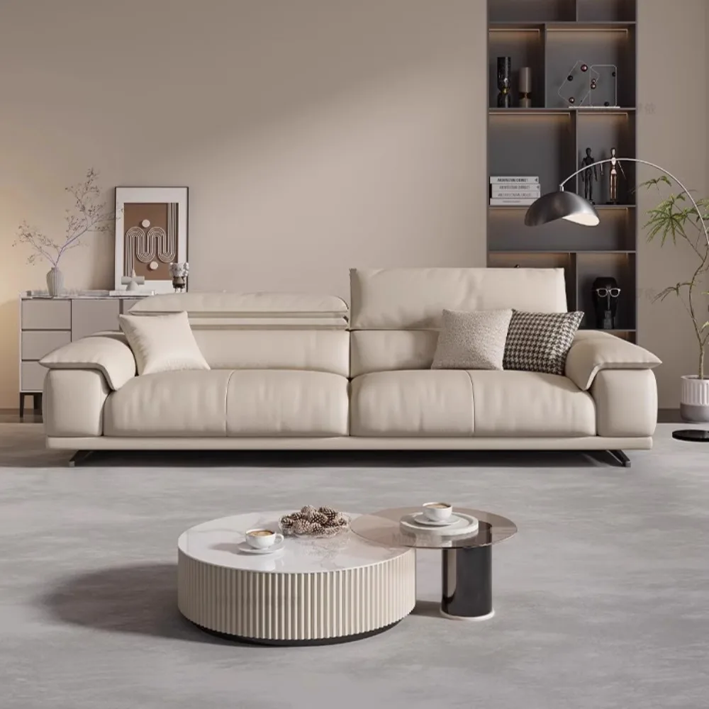 Italienisches Wohnzimmersofa aus echtem Leder, luxuriöses Lounge-Designer-Sofa, minimalistisches Sofa, moderne Familienmöbel, Wohnmöbel und Accessoires Image