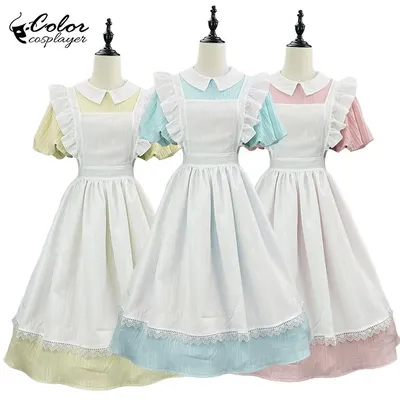Farbe Cosplayer Französisch Maid Cosplay Kostüm Sommer Comic-Con Kurzarm Lolita Karneval Party Outfit Frauen Kleid Schürze Tragen Image