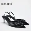 2025, frauen Pumpen Sommer Schwarz Leder High Heels Spitz Slingback Sandalen Mode Stiletto Büro Heels Casual Frau Schuhe