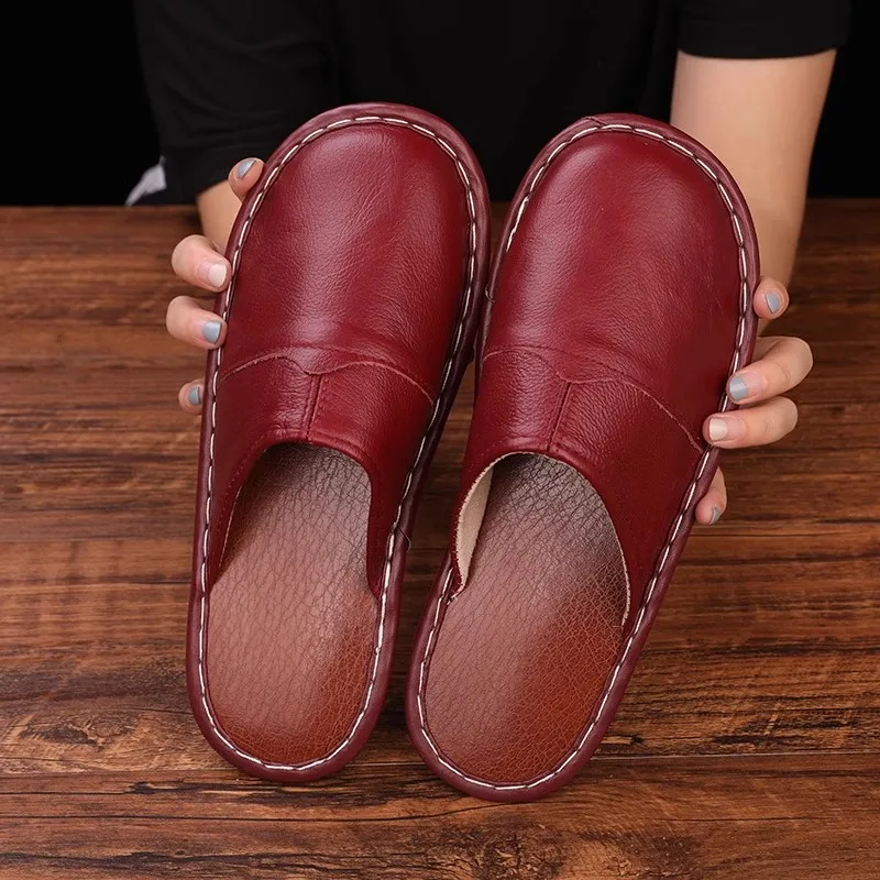 Männer Frühling Kuh Leder Hausschuhe Anti-Überspringen Komfortable Paar Hause Casual Schuhe Haushalts Hausschuhe für Frauen