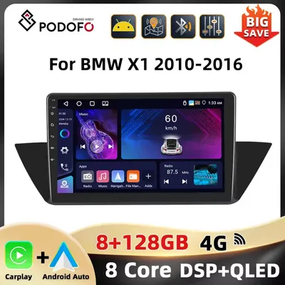 Podofo WIFI 4G Car Radio For BMW X1 2010-2016 Multimedia Player GPS Navigation AI Voice Carplay Android Auto DSP RDS Car Stereo
