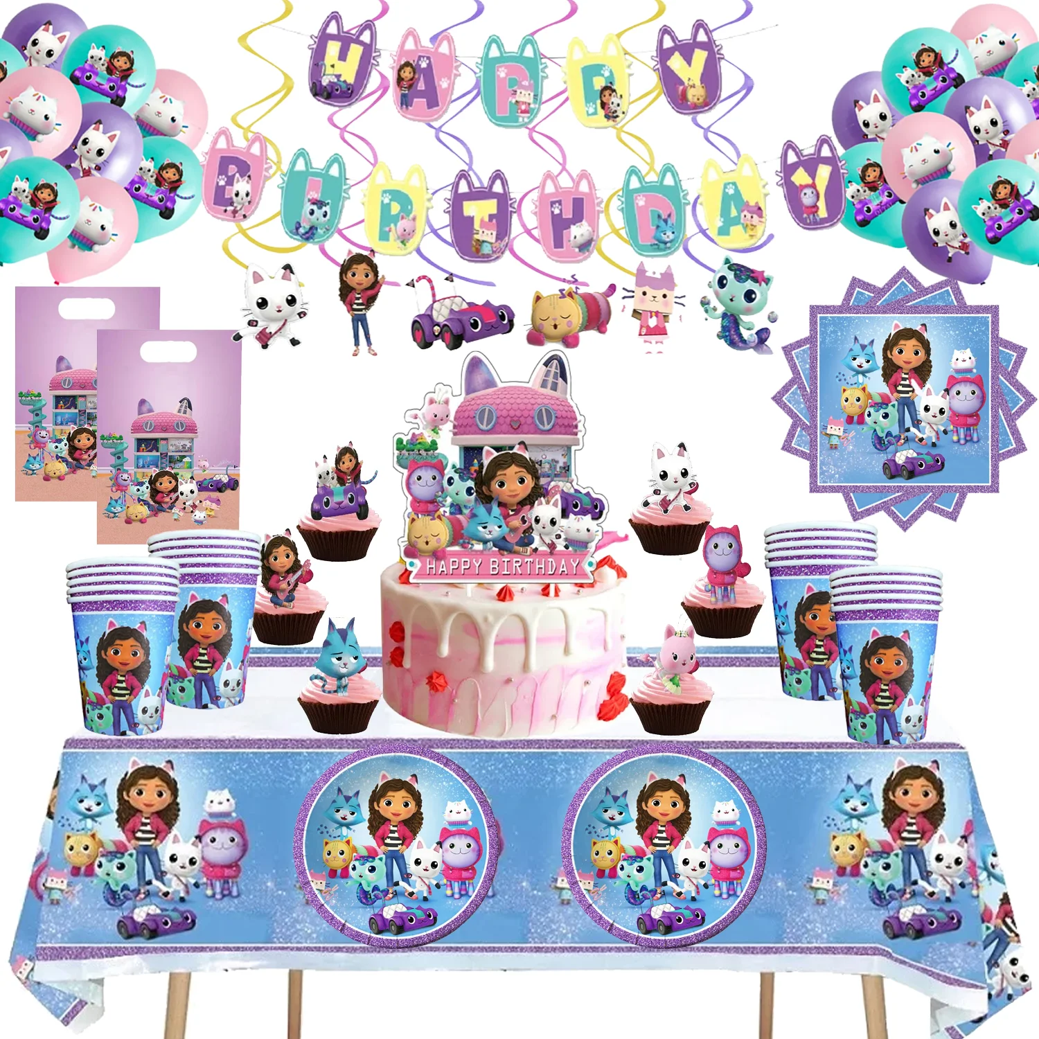 Gabby's Dollhouse Game Party Supplies Geschirr Teller Ballon Tischdecke für Kinder Mädchen Geburtstag Party Dekoration Babyparty Image
