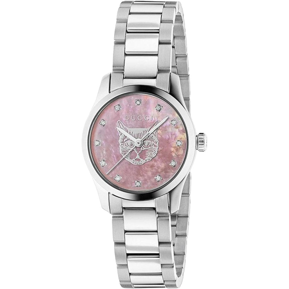 Gucci Womens YA1265025 G-timeless Pink Mother of Pearl Dial Ladies Watch - Silver - One Size | Gucci Sale | Discount Designer Brands