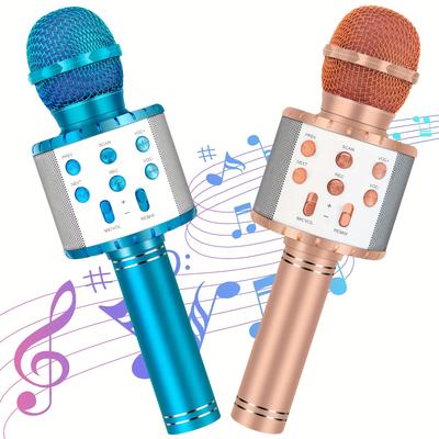 TEMU 2pcs Karaoke Microphone For With Bt & Led Lights - 5in Toys Home Ktv Birthday Party Player - Christmas Stocking Stuffers For Girls, Boys, And Teens (rose Golden And Blue)