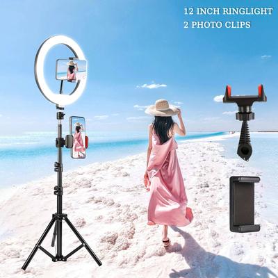 TEMU 12inch Led Set, 3 , , Usb- - Includes Retractable And Phone Stand For , , Makeup And Live