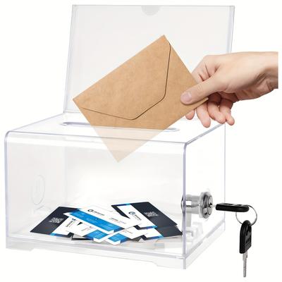 TEMU Compact Clear Acrylic Donation Box With Lock, 6.3