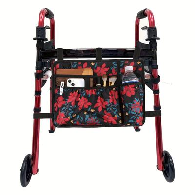 TEMU Tropical Leaf Pattern Wheelchair Side Storage Bag, Large Capacity Polyester Hanging Organizer For Elderly And Disabled, Foldable Pouch With Adjustable Straps