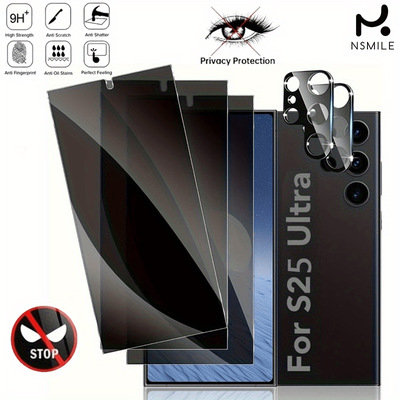 TEMU 3+2pcs Privacy Screen Protectors And 2pcs Lens Films Galaxy S25 S24 Ultra