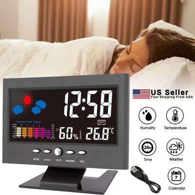 TEMU 2025 Digital Alarm Clock - Backlit, , Indoor Thermometer & Weather Forecast - Battery Operated Christmas Home Gift, Without Battery