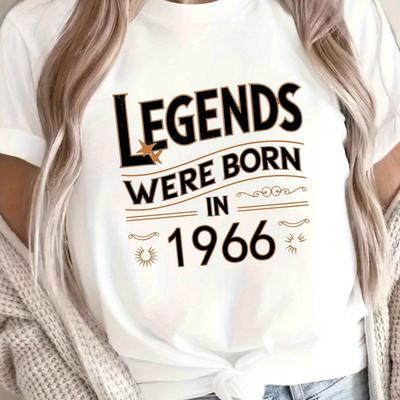 TEMU Born In 1966 Print T-shirt, Short Sleeve Crew Neck Casual Top For Summer & Spring, Women's Clothing Image