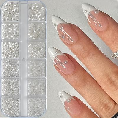 TEMU Unscented Nail Art Pearls, White Bead Charms For Crafts And Nails, Round & Half Round Flatback Pearl Decorations Image